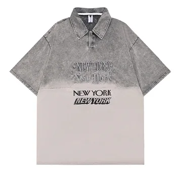 Модная винтажная футболка поло в стиле хип-хоп с вышивкой буквами Harakuju Tie Dye, уличная одежда, футболки для мужчин
