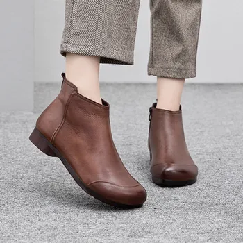 Обувь для женщин; Лидер продаж 2023 года; Зимние плюшевые теплые женские ботинки до середины икры; Однотонная женская обувь на толстом каблуке с круглым носком на молнии;