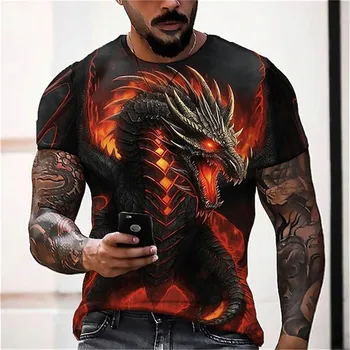 Мужская футболка с графическими принтами в виде животных и драконов, повседневная спортивная дизайнерская базовая повседневная одежда с круглым вырезом и коротким рукавом, Одежда