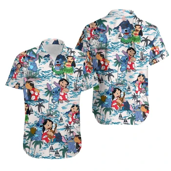 Гавайская рубашка Lilo Stitch, Летние Мужские и Женские Модные Рубашки С короткими рукавами, Гавайская рубашка Disney, Повседневная пляжная рубашка Stitch