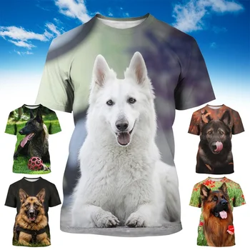 Летняя мужская повседневная футболка с 3D рисунком овчарки с короткими рукавами и принтом животных