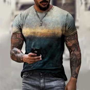 Винтажные футболки для мужчин с принтом в цветную полоску, Y2k, футболка оверсайз с круглым вырезом и коротким рукавом, дышащая уличная одежда