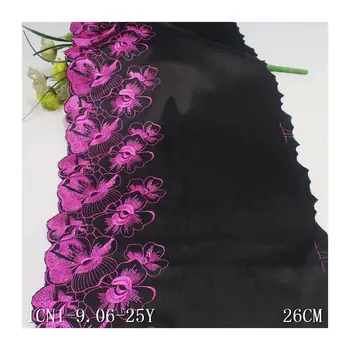 28 ярдов 26 см Черная атласная ткань Кружевная ткань Мягкая цветочная вышивка Кружевная отделка для сексуального бюстгальтера