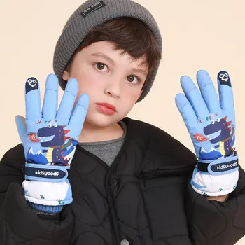 Детские перчатки из кораллового флиса, водонепроницаемые модные лыжные перчатки с пятью пальцами, унисекс, утепленный теплый подарок, регулируемый для зимы
