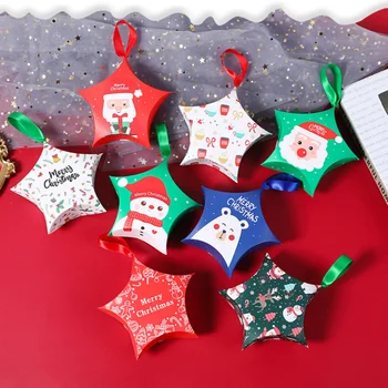 Рождественский бумажный пакет, Рождественские подарочные коробки, упаковка в форме звезды, коробка конфет, Коробка конфет Санта-Клауса, рождественские украшения