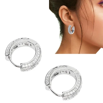 Серьги-кольца из циркония, маленькие серьги-кольца, стильные минималистичные серьги из циркония серебристого цвета, маленькие серьги-кольца из меди для женщин