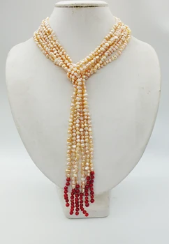 4-5 Мм Розовое ожерелье из пресноводного жемчуга в стиле барокко, африканские нигерийские свадебные украшения 120 см