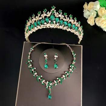 Модный комплект ювелирных изделий с кристаллами в королевской короне для новобрачных, роскошные Диадемы, ожерелье, серьги, Корона невесты, аксессуары для вечернего платья