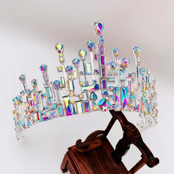 Роскошная высококачественная свадебная корона королевы для женщин Большая хрустальная банкетная вуаль Тиара Праздничный костюм Украшение для волос