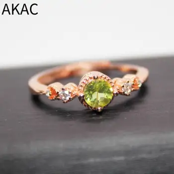 3 кольца /комплект, приблизительно 5 мм, натуральный перидот, белая медь, регулируемое кольцо с покрытием розовым золотом оптом