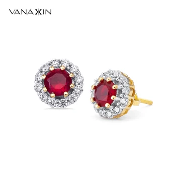 VANAXIN Роскошные Серьги-гвоздики с красным цирконом для женщин, модные элегантные женские свадебные украшения в подарок