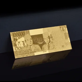 Два дизайна Банкноты из золота Индонезии 2019 года номиналом 100000 10000 Рупий, банкнота из золотой фольги в пластиковой рамке