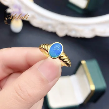 Кольцо с синим натуральным опалом, подарок на День рождения, Изысканные Модные Простые ювелирные изделия из стерлингового серебра 925 пробы, драгоценный камень 6*8 мм