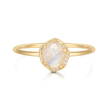 Изысканные ювелирные изделия Превосходное кольцо ручной работы с драгоценным камнем из желтого золота 14 карат, Лунный камень, кольцо с натуральным бриллиантом для женщин, Обручальное кольцо
