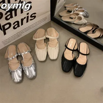 Серебряные босоножки Baotou на плоской подошве 2023, Летние женские новые босоножки с юбкой на тонких ботинках