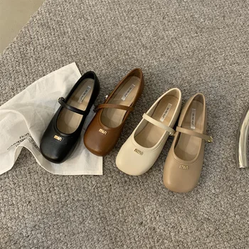 2023 Женские весенне-осенние новые простые тонкие туфли с мелким носком, женская обувь на мягкой подошве, Туфли Мэри Джейн на толстом каблуке.
