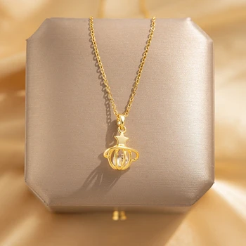 Новое модное ожерелье с полой Планетой, Высококачественная цепочка из нержавеющей стали золотого цвета, Чокеры для женщин, Элегантный ювелирный подарок