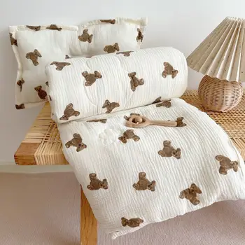 Хлопчатобумажное муслиновое одеяло для младенцев и малышей, Стеганое одеяло с мишкой, одеяло для кроватки для мальчиков