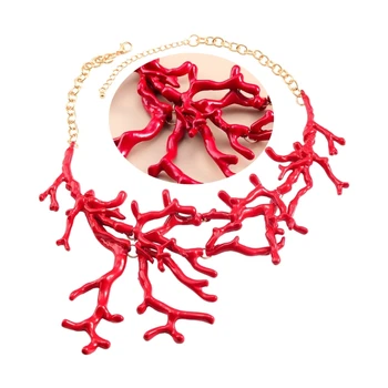 Готический красный Коралловый кулон-чокер для женщин, Элегантные украшения на длинной цепочке