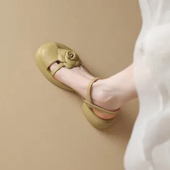 Обувь для свадебной вечеринки, Сандалии из коровьей кожи, Пикантные весенне-осенние туфли-лодочки на каждый день, женская летняя обувь с острым носком, сандалии с цветами 6,5 см