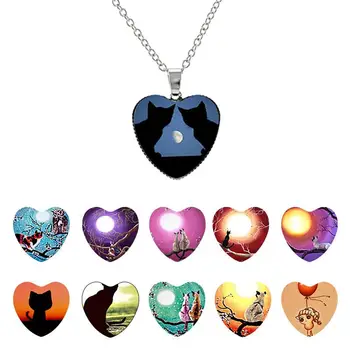 Милое ожерелье для домашних кошек, котята, стеклянные ожерелья для животных в форме сердца, ювелирные изделия из стекла ручной работы с кабошонами NS667 6