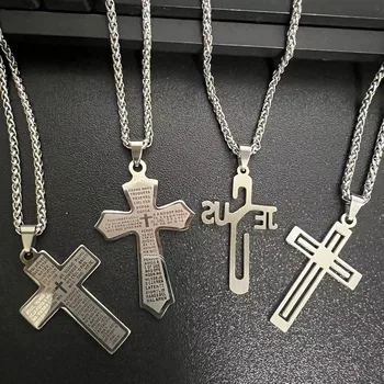 Ожерелье с крестом из нержавеющей стали HNSP Для мужчин, мужские украшения с 60-сантиметровой поворотной цепочкой