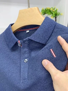Модная брендовая мужская рубашка поло с вышивкой и длинными рукавами 2023, весенне-осенний лацкан, высококачественная деловая повседневная монохромная футболка