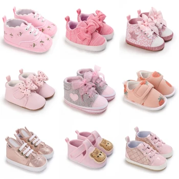 Розовая детская обувь, модная обувь принцессы, повседневная спортивная обувь, теплая, на мягкой подошве, противоскользящая, Первые ходунки 0-18 м
