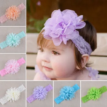 детская повязка на голову с шифоновым цветком, Детская эластичная кружевная повязка для волос, повязки для новорожденных девочек, головные уборы, аксессуары для волос для маленьких девочек