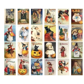 24шт Открыток на Хэллоуин, винтажные открытки с надписью из тыквы для детей, девочек и мальчиков