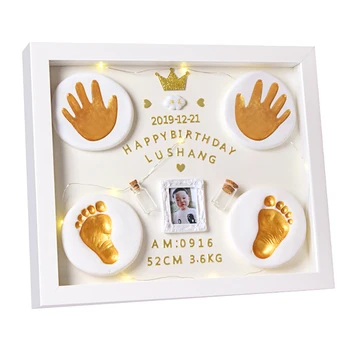 Детская Фоторамка 100-Дневное Полнолуние Подарок Отпечаток Руки Отпечаток Следа Комплект Сувениров Новорожденный DIY Footprint Pad Рамка Для Фотографий LED