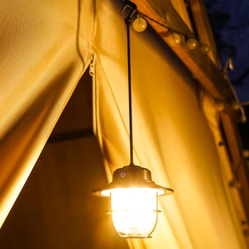 Светодиодный фонарь для палатки Винтажный 200ЛМ Портативный фонарь для кемпинга с плавным затемнением Type-C USB Перезаряжаемый для пеших прогулок, рыбалки в чрезвычайных ситуациях