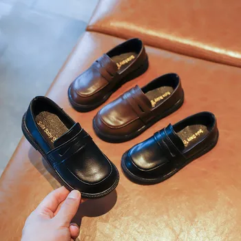 2023 Весенняя Новая Обувь в Британском стиле Для мальчиков, Модная Универсальная Детская обувь Для девочек, Черная обувь На мягкой подошве С круглым носком XZ168