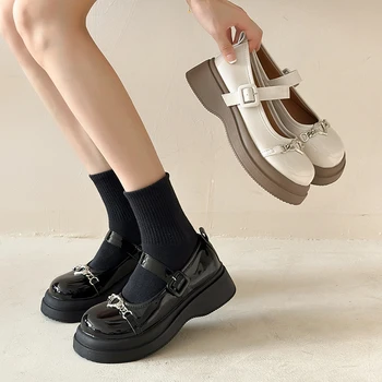 Осенние женские туфли Mary Jane, новые модные женские туфли на платформе с металлической цепочкой, британские тонкие студенческие туфли в стиле Лолиты