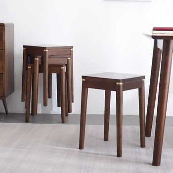 Креативные обеденные стулья Кухонные табуреты из натурального массива дерева Прочные барные стулья Простая практичная мебель для гостиной