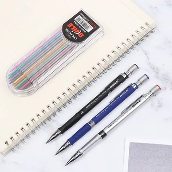 Гладкий механический карандаш 2,0 мм 2B для рисования, карандаш для письма с 12-цветной заправкой, канцелярские школьные принадлежности