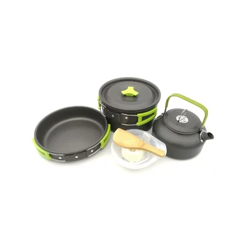 Походная посуда для кемпинга на 2-3 персоны, Портативная посуда для приготовления пищи, Кастрюли для пикника, Сковородки, чайник, Автомобильный набор кастрюль (A)