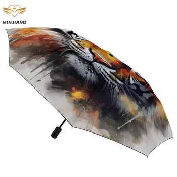 Автоматический зонт Tiger 8 Ribs Голова животного Ветрозащитный зонт Каркас из углеродного волокна Портативные зонты для мужчин и женщин