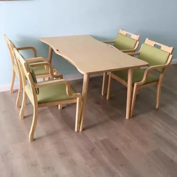 Общественный дом престарелых из массива дерева, обеденный стол и стул для пожилых людей, подходящий для пожилых людей, обеденный стул для столовой