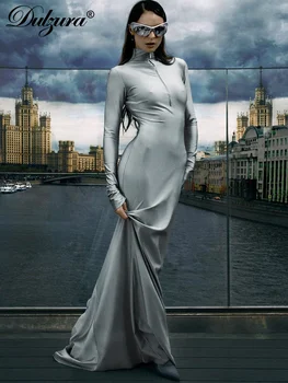 Dulzura, однотонное макси-платье на молнии с длинным рукавом, облегающий клубный наряд для женщин, лето 2023, Осень, Классический, сексуальный для выпускного вечера.