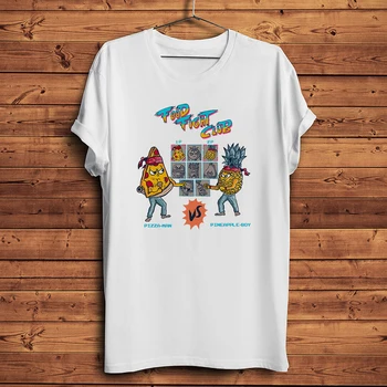Игра Pizza Battle Pineapple Food Fighter Забавная винтажная футболка Для мужчин Homme Повседневная футболка с коротким рукавом Унисекс дышащая Футболка