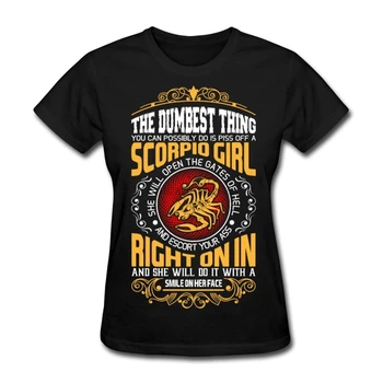 Девушка-Зодиак-Скорпион, Забавная цитата, Женская футболка, Забавная хлопковая повседневная футболка, женская рубашка в западном стиле, Кавайная футболка, леди