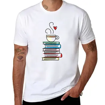 Новая футболка с чашкой чая и книгами, футболка оверсайз, футболки на заказ, белые футболки для мальчиков, мужская хлопковая футболка