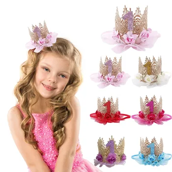 Модные головные аксессуары для девочек, повязка для волос, Детская Эластичная Цветочная корона, Кружевные головные уборы