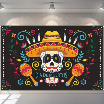 Мексиканский День мертвых, фоновая ткань, украшение для вечеринки в стиле ужасов, Подвесной флаг, баннер 