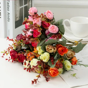 Искусственная роза с 21 головкой, искусственный цветок, шелковый цветок, букет пионов, свадебное украшение для дома, искусственная пионовидная роза