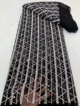Кружевные вышитые бисером модные свадебные Белые французские сетчатые материалы 2023 Роскошные бусины ручной работы Новый качественный Африканский тюль с блестками