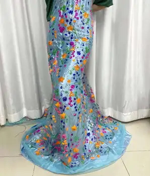 Голубые 3D Блестки Африканская Французская сетчатая Кружевная ткань 2023 Высокое качество тюль сетка кружева невесты Нигерийское свадебное платье Кружева женщины