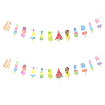2 шт Баннер для Гавайской вечеринки Фруктовое мороженое Цветочные Гирлянды Баннеры с Днем Рождения Десертный стол