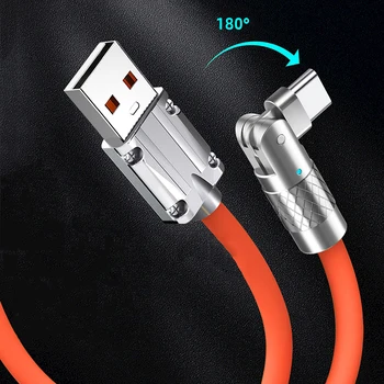 Быстрое зарядное устройство USB C мощностью 120 Вт, кабель для передачи данных с возможностью поворота на 180 °, кабель из жидкого силикона для iPhone Samsung, цинковая линия передачи данных со светодиодом